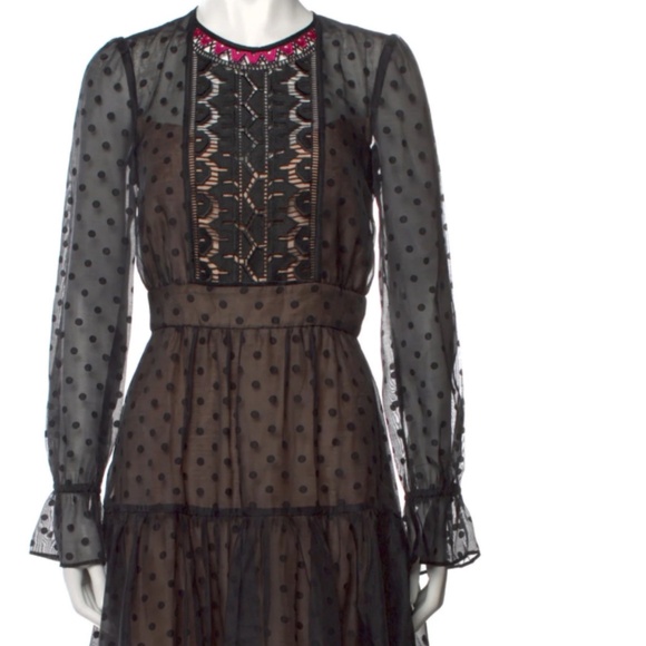 Temperley London Dresses & Skirts - Temperley London Black Sheer Polka Dot Dress with Nude Lining Size 6 US / 10 UK
